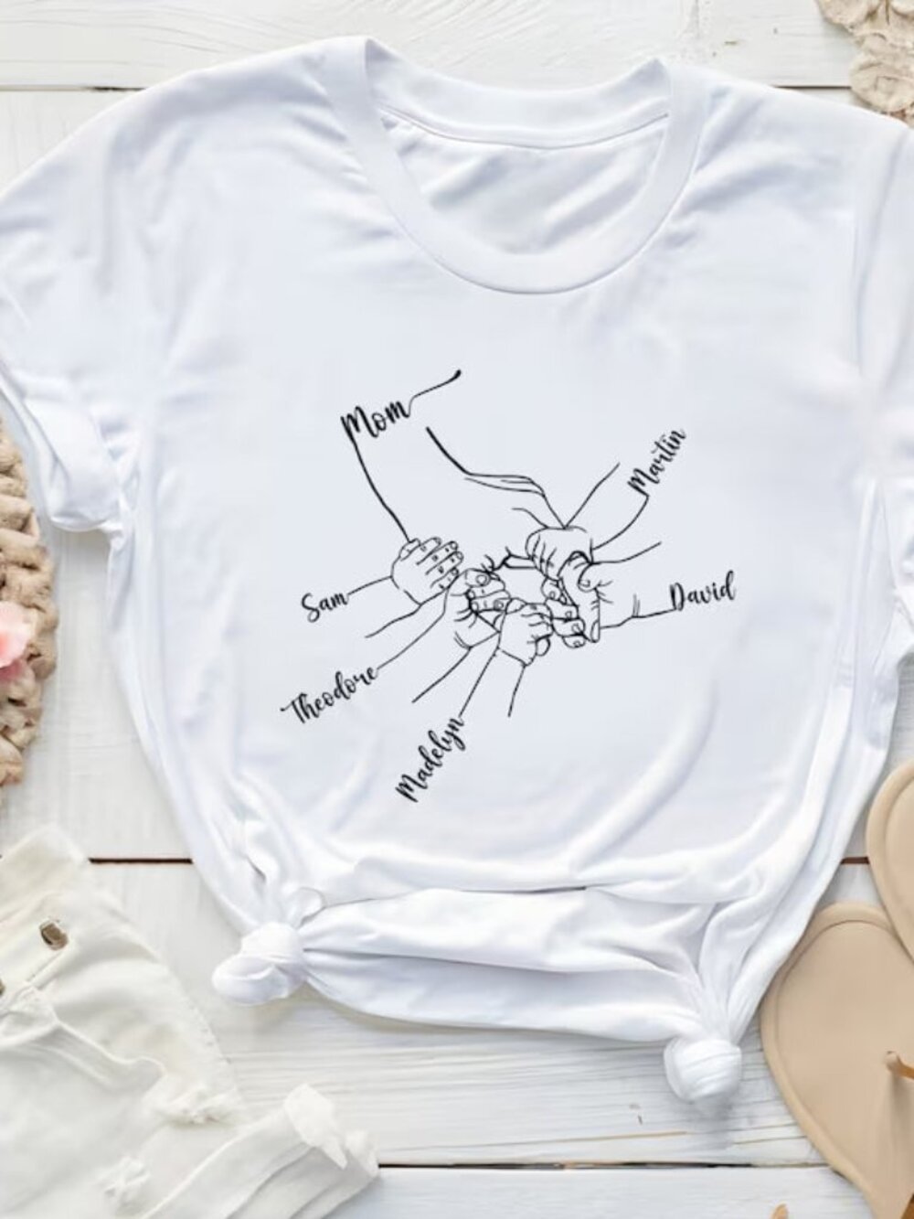 Custom Mom Shirt, Personalized Mom And Kids Hands Shirt, Mothers Day Gift - Picture 2 of 5